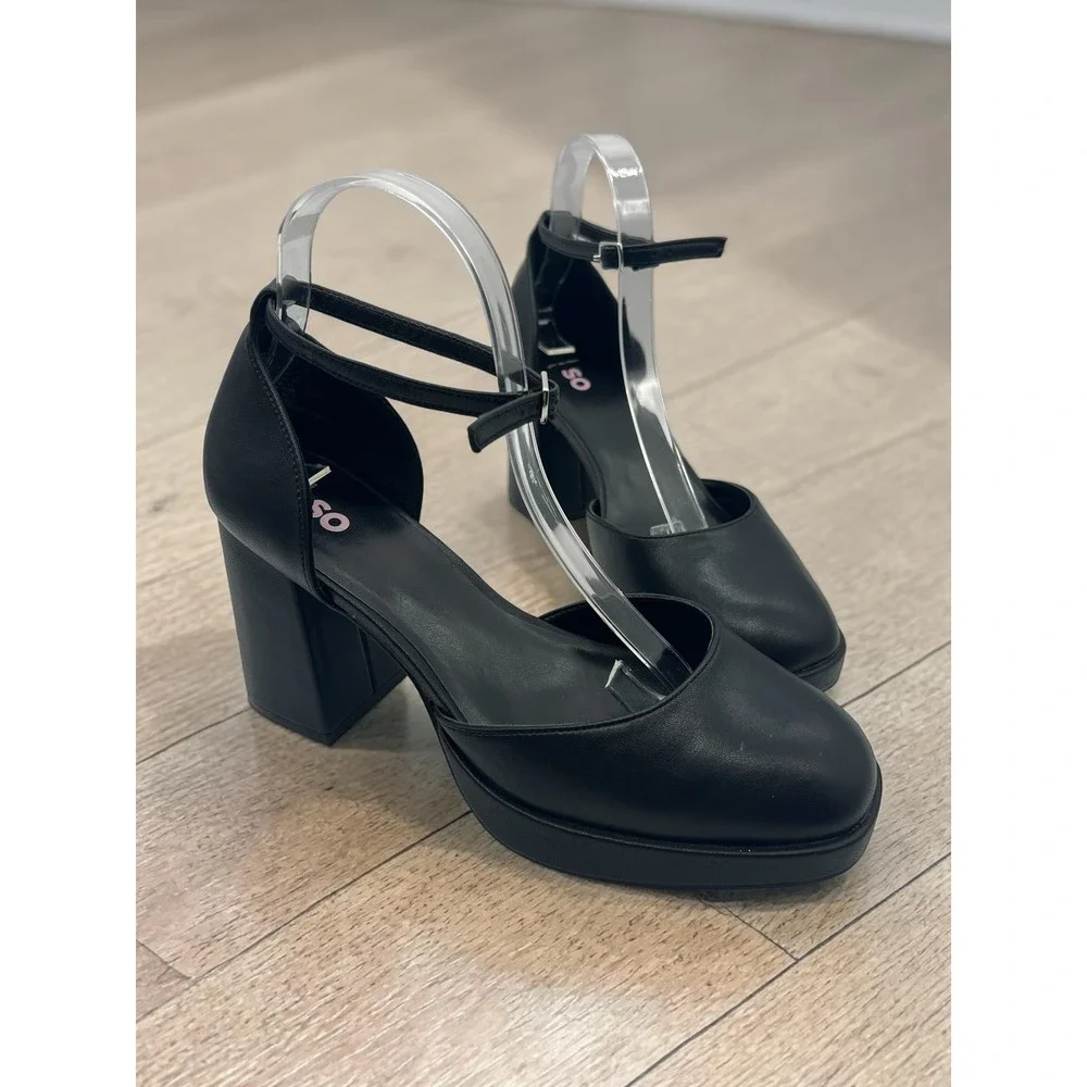 90s Y2K Aesthetic SO Jinny Platform Mary Jane Ankle Strap Shoes Size‎ 9 Black